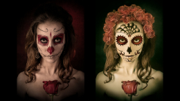 A dia de los muertos image retouch.<p>We gave this a more traditional look. No stylist, no problemo... It's just another day in the life of a retoucher!